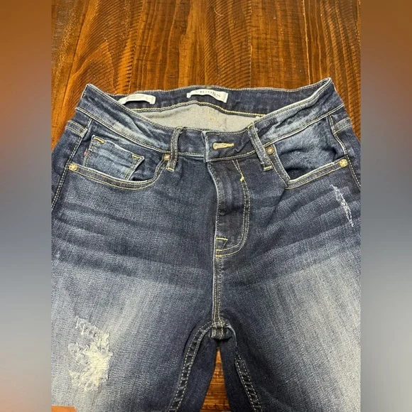 Vigoss Thompson Tomboy Fit Ankle Denim Jeans Low Waist Rise Distressed Dark Wash - Picture 4 of 13